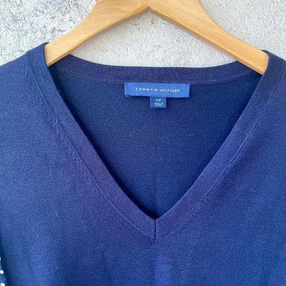 NWOT Tommy Hilfiger Navy Blue Polka Dot Long Sleeve Blouse Top Small - Picture 5 of 7